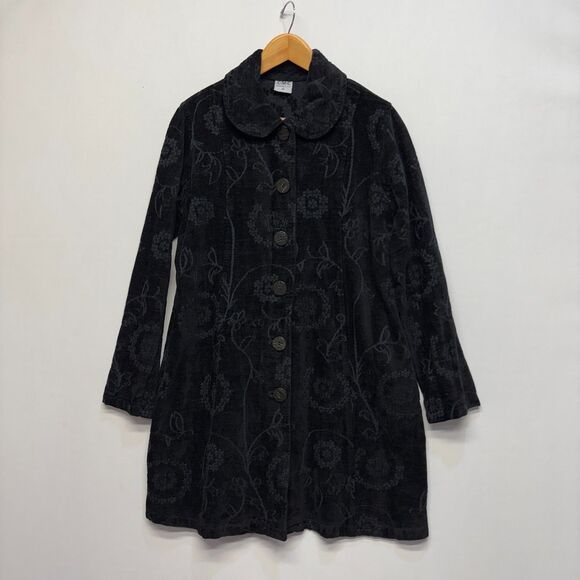 Vintage CMC Tapestry Black Floral Embroidered Coat Jacket Small Artsy C067 -14 - Picture 1 of 16